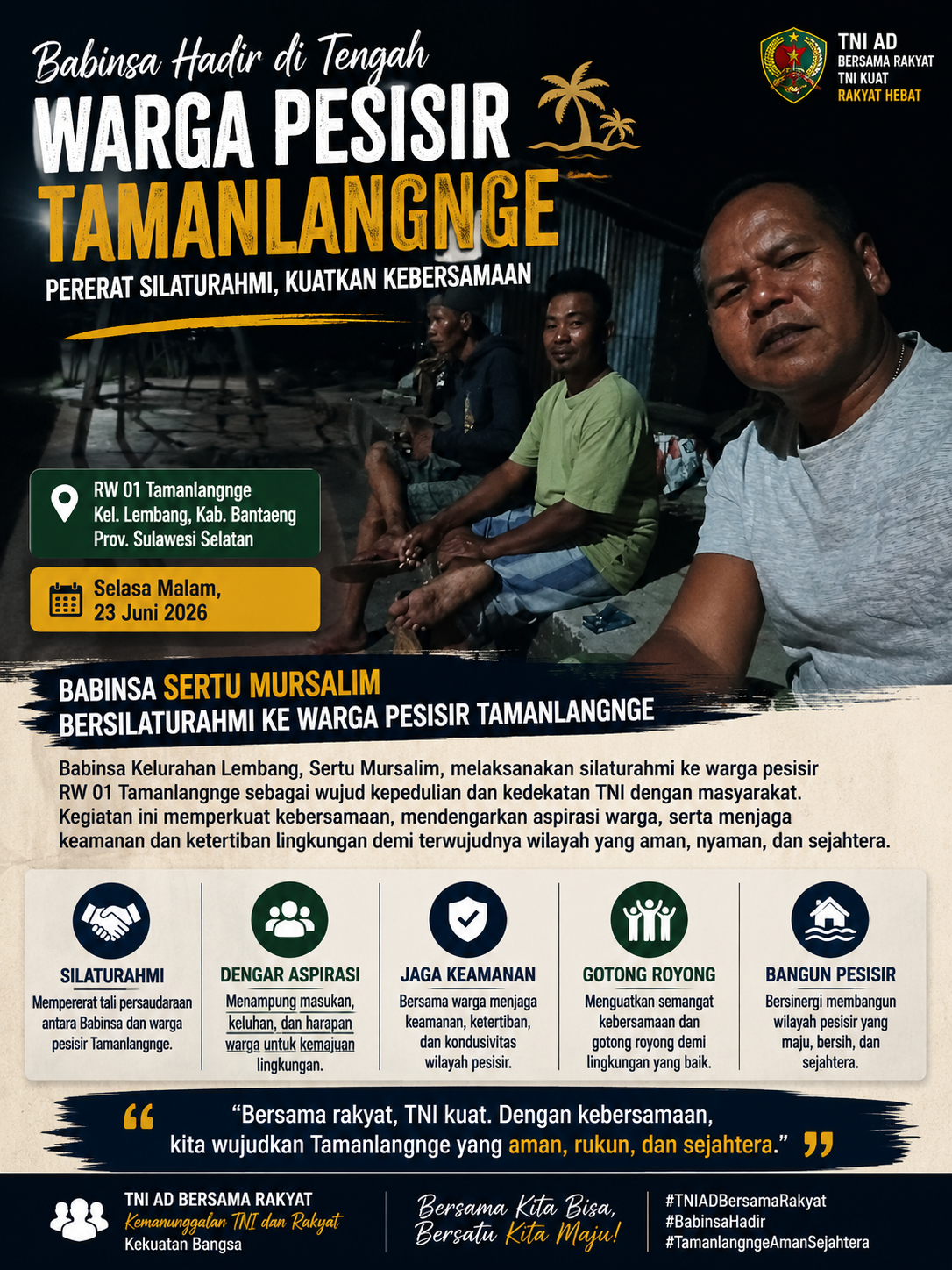 Babinsa Hadir di Tengah Warga Pesisir, Perkuat Silaturahmi dan Kebersamaan di Tamanlangnge